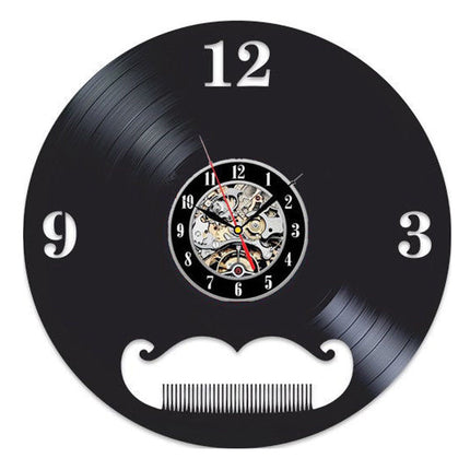 Barbershop dekor vinylplate veggklokke frisør