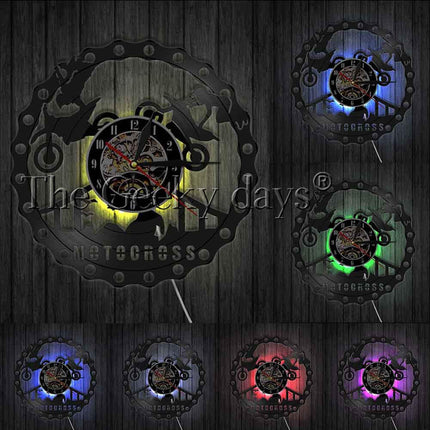 Veggklokke med motorsykkel motiv vinylplate