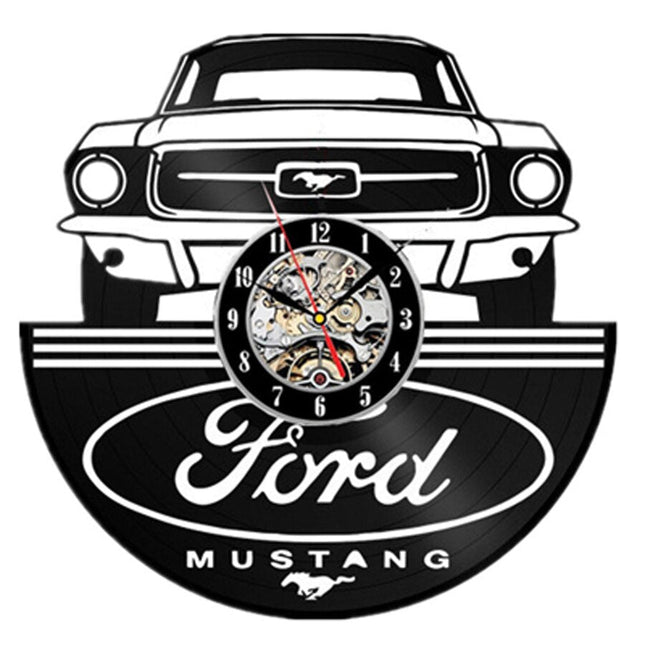 Ford Mustang bil vinylplate veggklokke