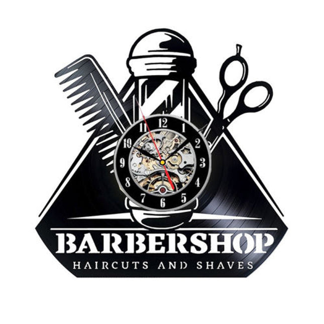 Barbershop dekor vinylplate veggklokke frisør