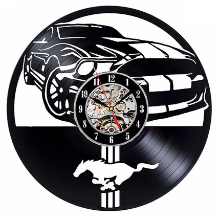 Ford Mustang bil vinylplate veggklokke