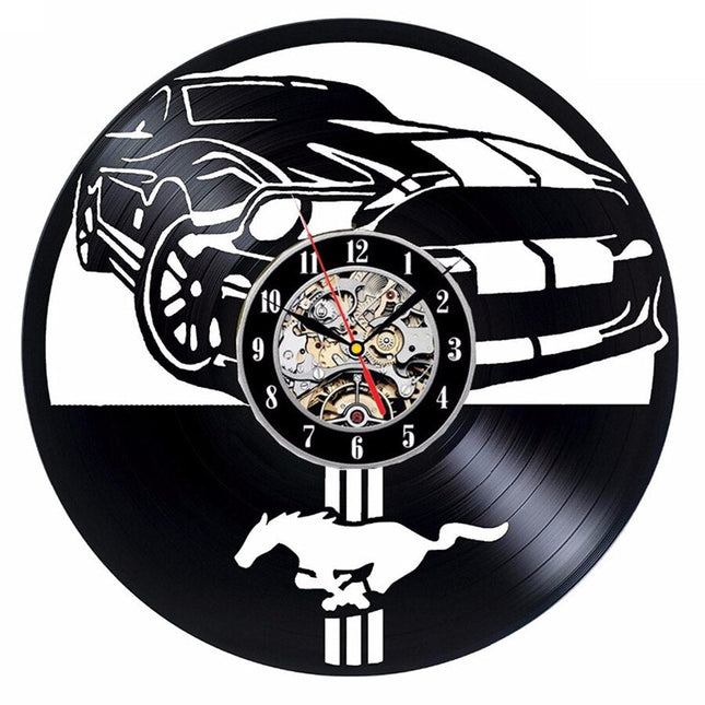 Ford Mustang bil vinylplate veggklokke