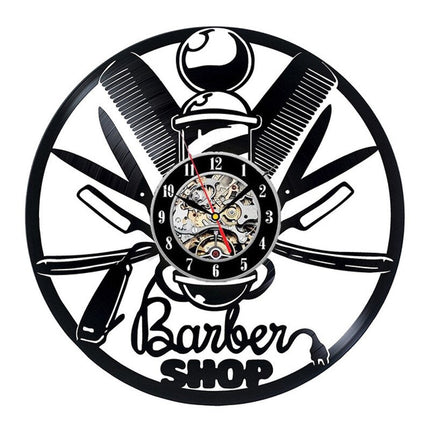Barbershop dekor vinylplate veggklokke frisør