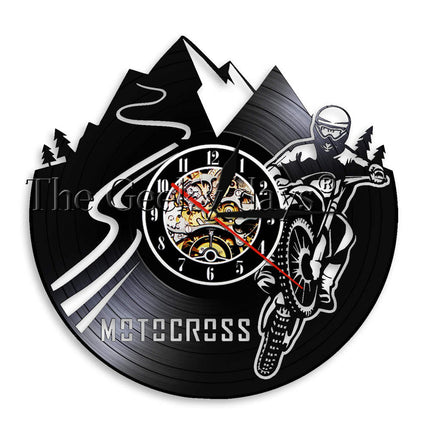 Veggklokke med motorsykkel motiv vinylplate