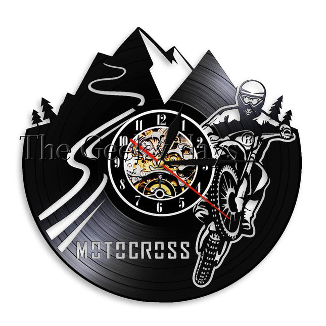 Motocross veggklokke laget av vinylplate