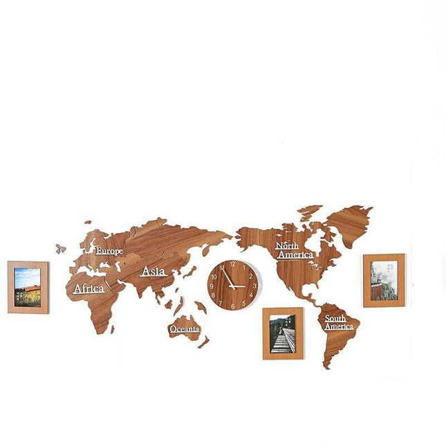 Veggklokke med verdenskart som klistremerke