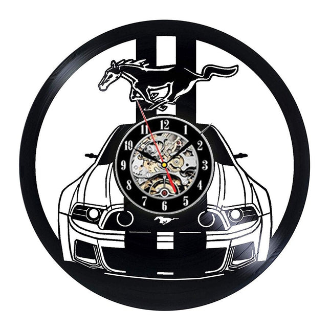 Ford Mustang bil vinylplate veggklokke
