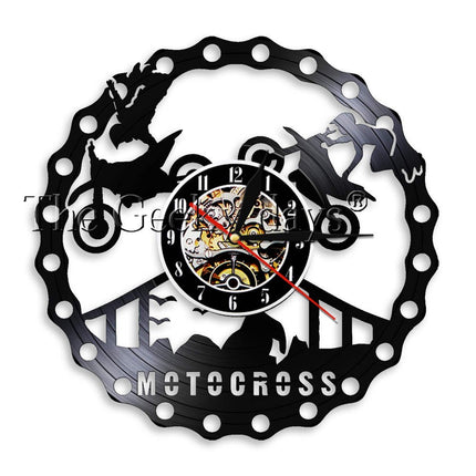 Motocross veggklokke laget av vinylplate