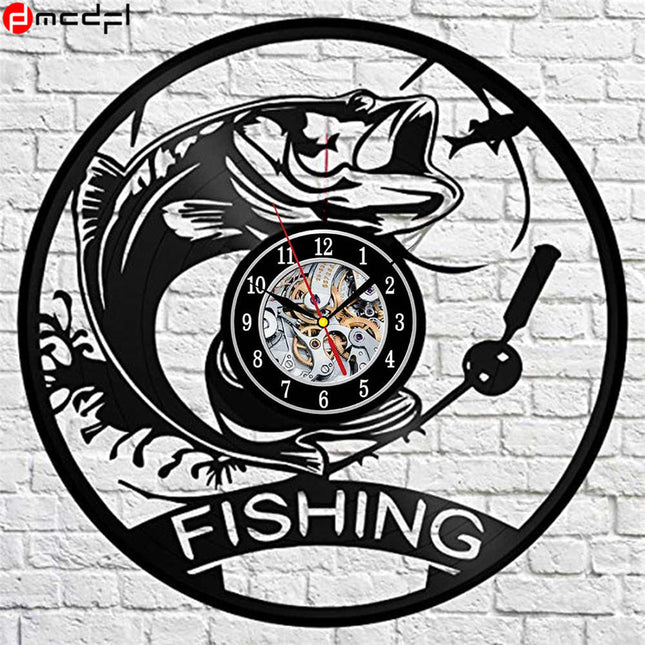 Vinyl veggklokke for fiskeentusiaster