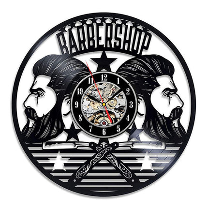 Barbershop dekor vinylplate veggklokke frisør