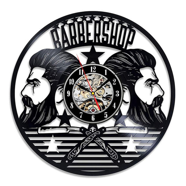 Barbershop dekor vinylplate veggklokke frisør