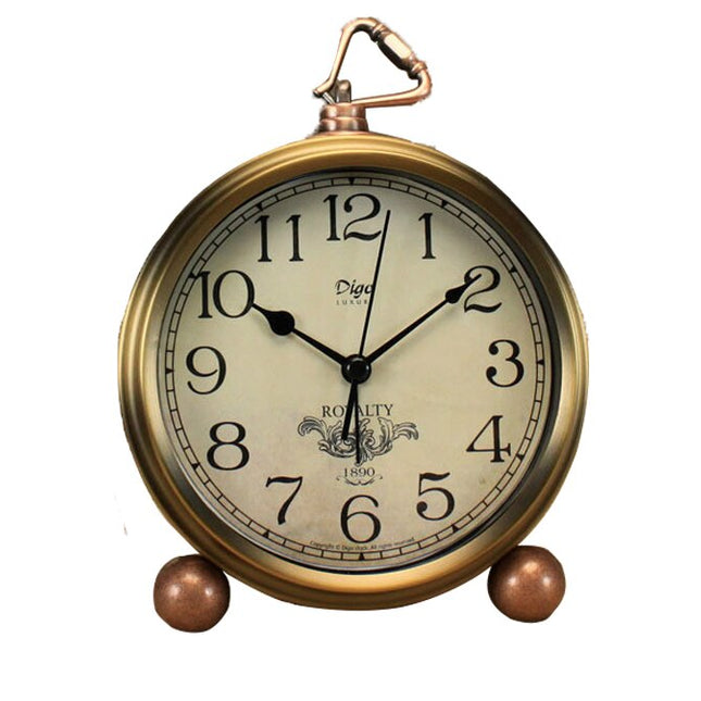 Rund vintage bordklokke i gullfarge