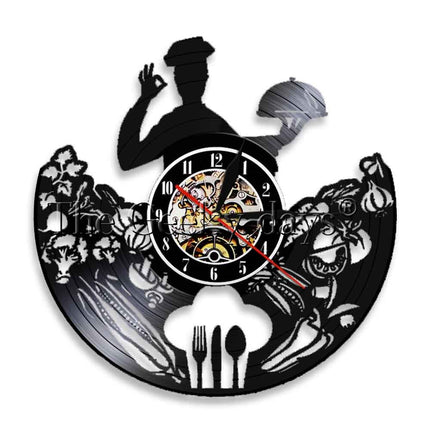 Vinylplate veggklokke med kokk motiv