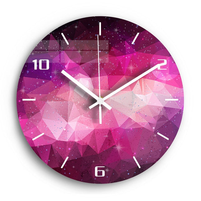 Rund veggklokke med galakse- og universmotiv