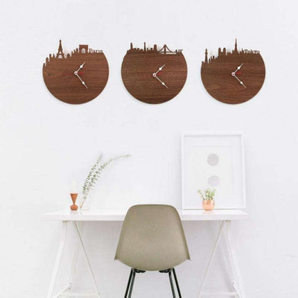 New York skyline veggklokke i tre