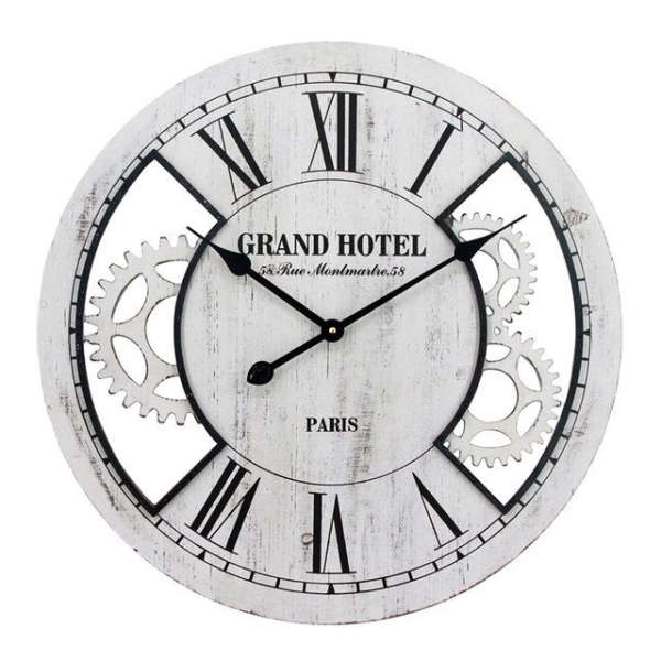 Vintage veggklokke med synlige tannhjul
