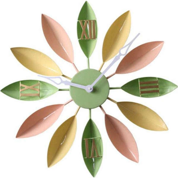 Moderne veggklokke med fargerike blader