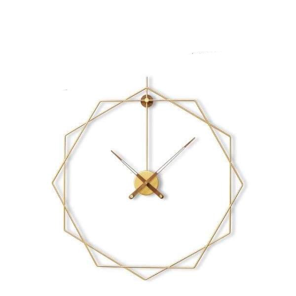 Geometrisk veggklokke i gullfarget metall