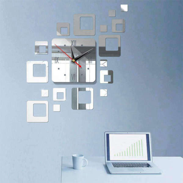 Firkantet moderne veggklokke med speileffekt