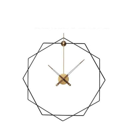 Geometrisk veggklokke i gullfarget metall