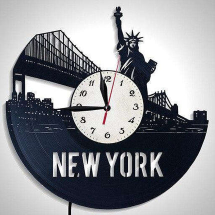 New York vinylklokke med bysilhuett