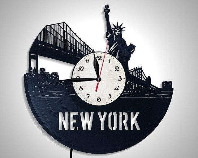 New York vinylklokke med bysilhuett