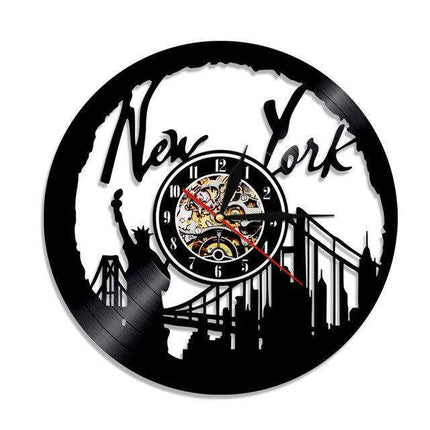 New York skyline vinylplate veggklokke