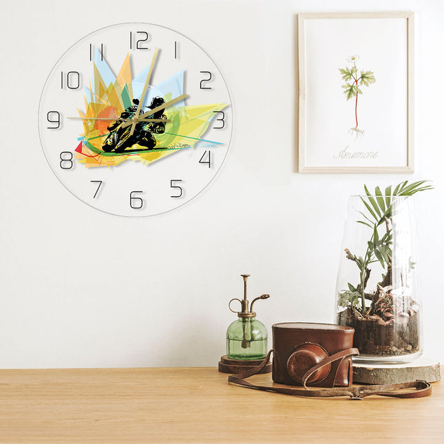 Veggklokke med MotoGP motorsykkel-motiv