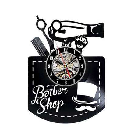 Barbershop dekor vinylplate veggklokke frisør