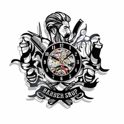 Barbershop dekor vinylplate veggklokke frisør