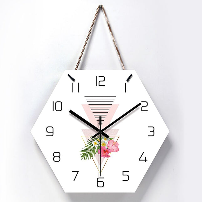 Sekskantet veggklokke med blomstermotiv