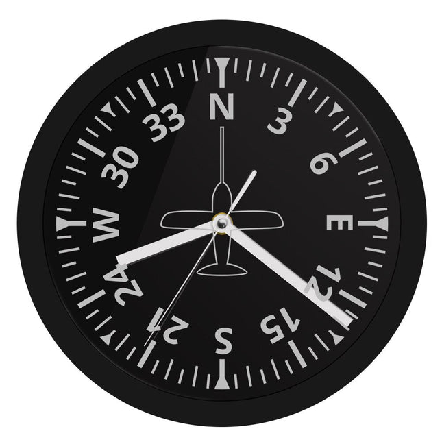 Lysende veggklokke med flyinstrument design
