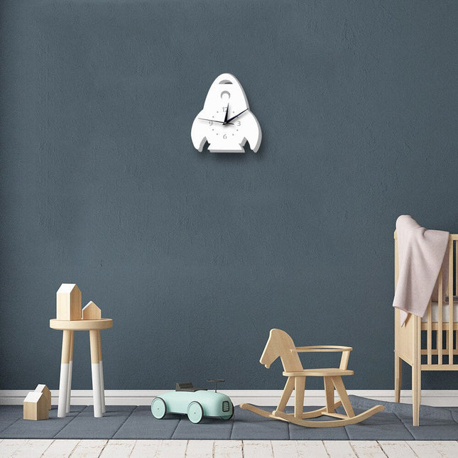 Hvit rakett veggklokke for barnerom
