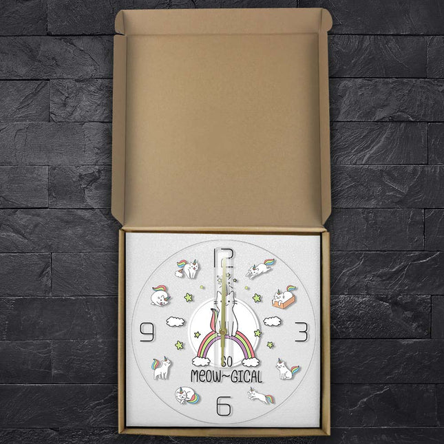 Søt veggklokke med katt-enhjørning motiv