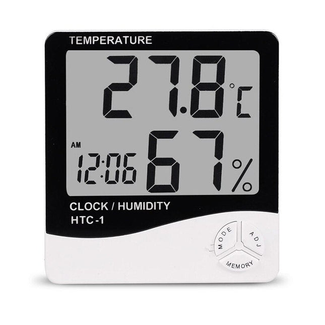 Digital alarmklokke med temperatur og hygrometer