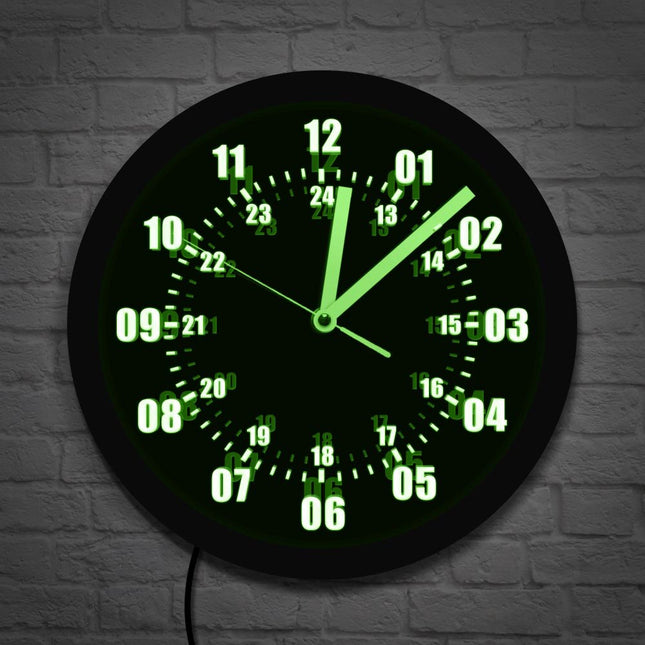 Militær stil LED veggklokke 24-timer
