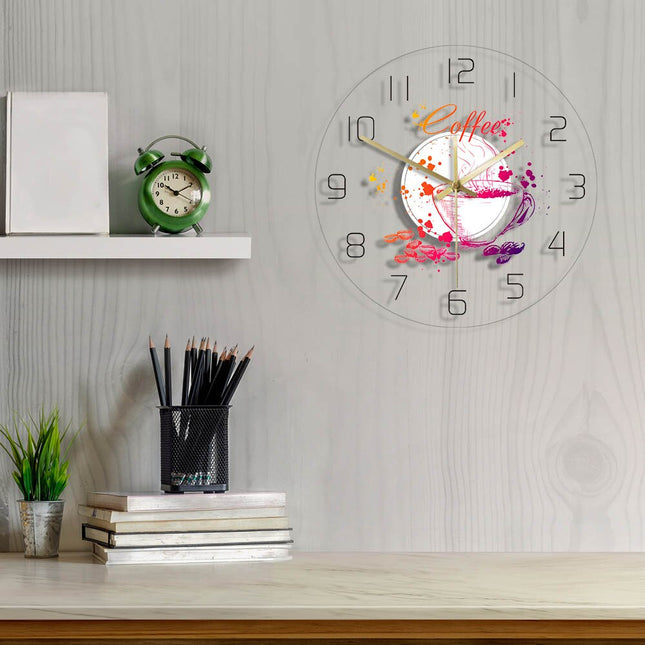 Veggklokke med kaffekopp-design til kjøkken