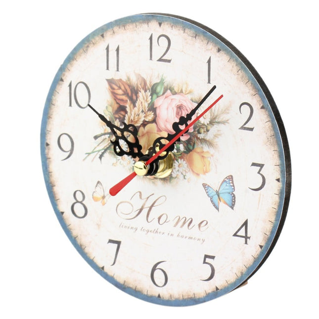 Vintage veggklokke i tre med blomster