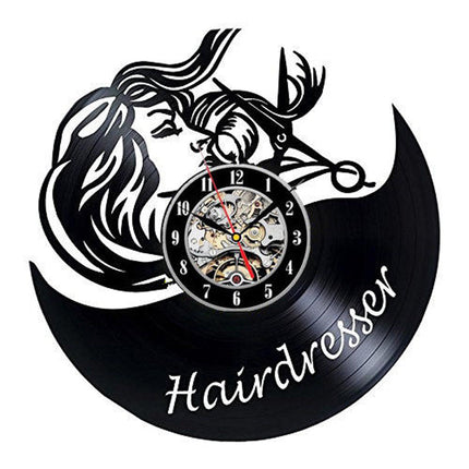 Barbershop dekor vinylplate veggklokke frisør