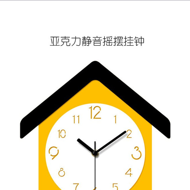 Gul veggklokke med fugl pendel