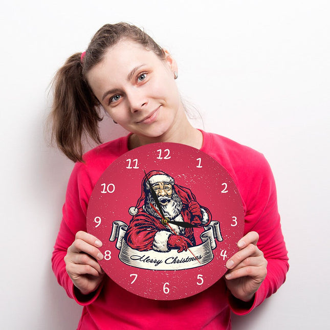 Rød juleklokke med julenissen motiv