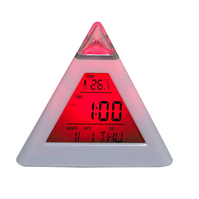 Pyramideformet vekkeklokke med fargeskiftende lys