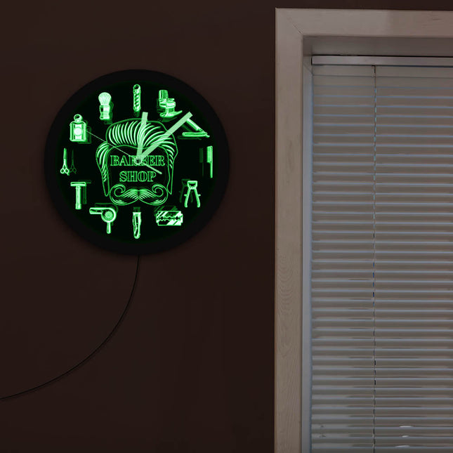 LED-veggklokke for barbersalong med lys