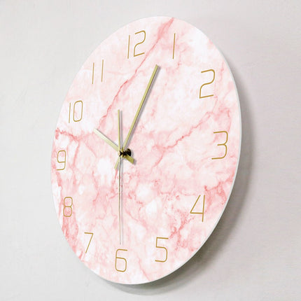 Rund veggklokke med rosa marmor