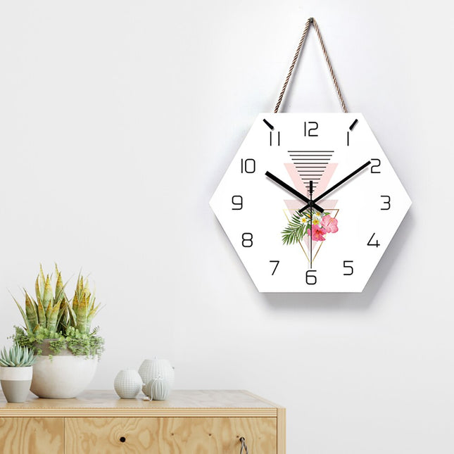 Sekskantet veggklokke med blomstermotiv