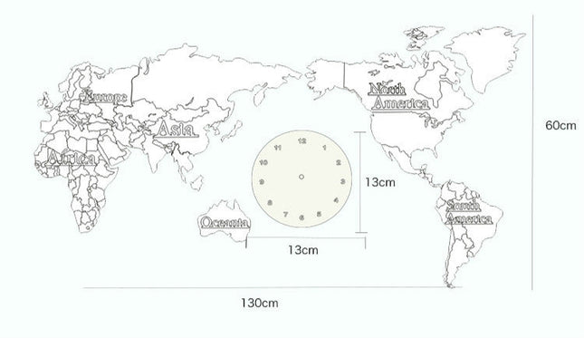 Stor veggklokke med verdenskart og tidssoner