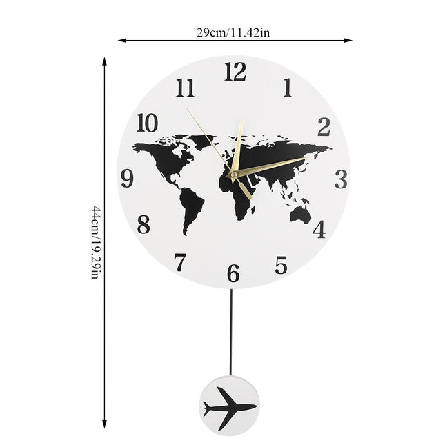 Vegglokke med verdenskart og pendel