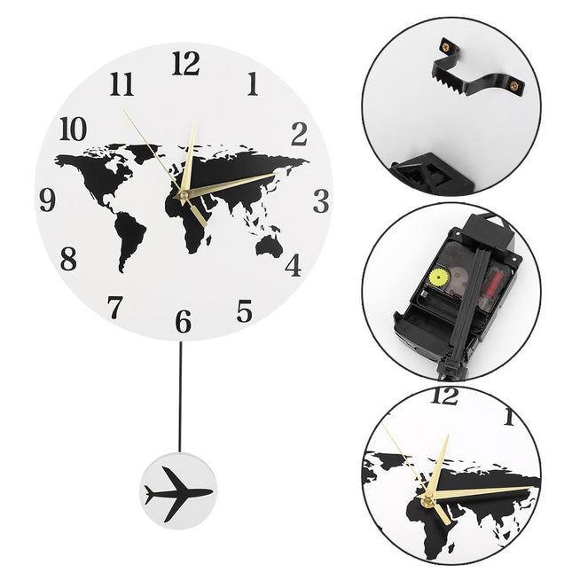 Vegglokke med verdenskart og pendel