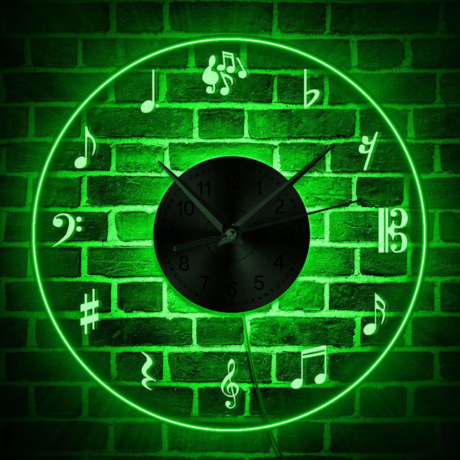 LED veggklokke med musikknoter design