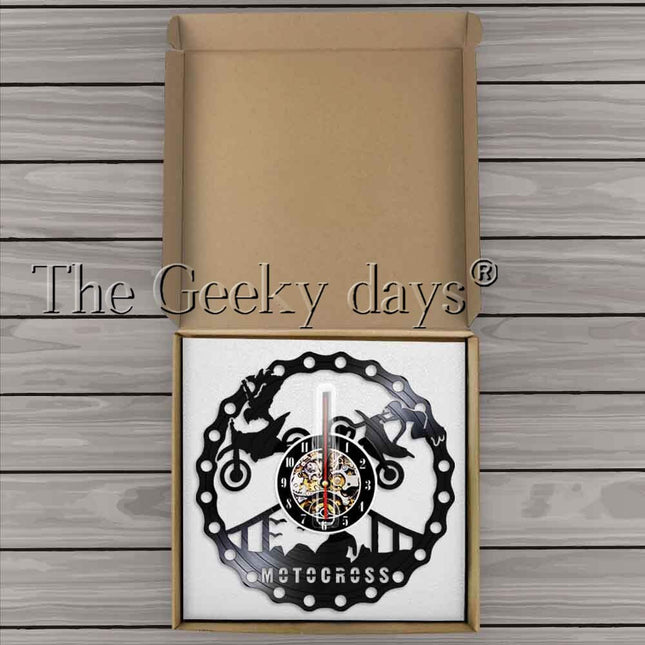 Veggklokke med motorsykkel motiv vinylplate